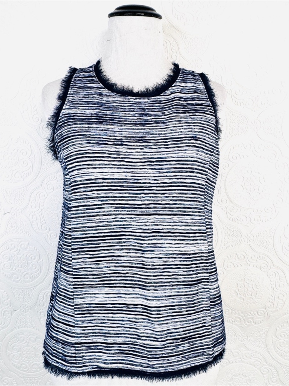 Vanessa Virginia Tank Top Women's sz XS Stripe Frayed Trim Anthropologie Boho